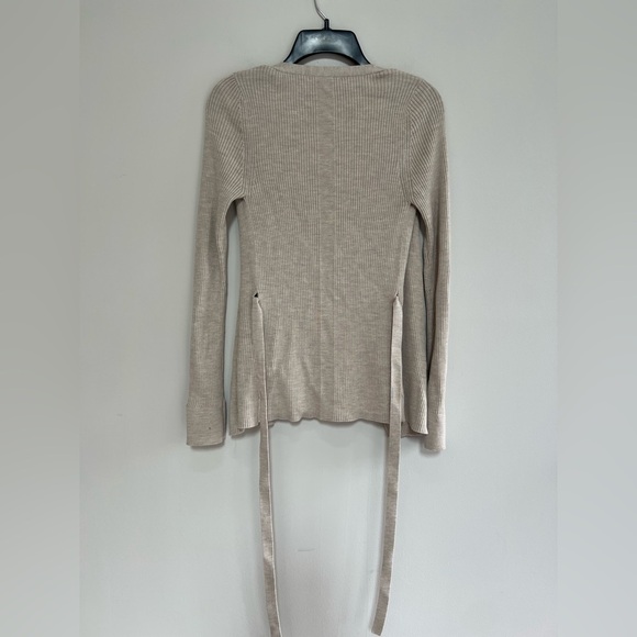 COS Open Tie Front Ribbed Wool Wrap Cardigan in Light Beige, size S - Picture 5 of 12